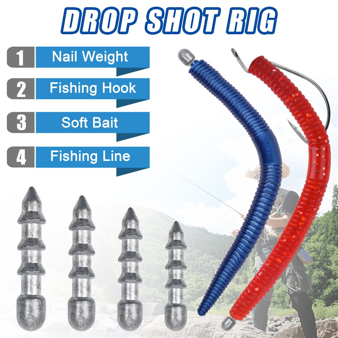 60PCS Nail weights Worm Fishin - Fishing Equipment Lures 评论和价格